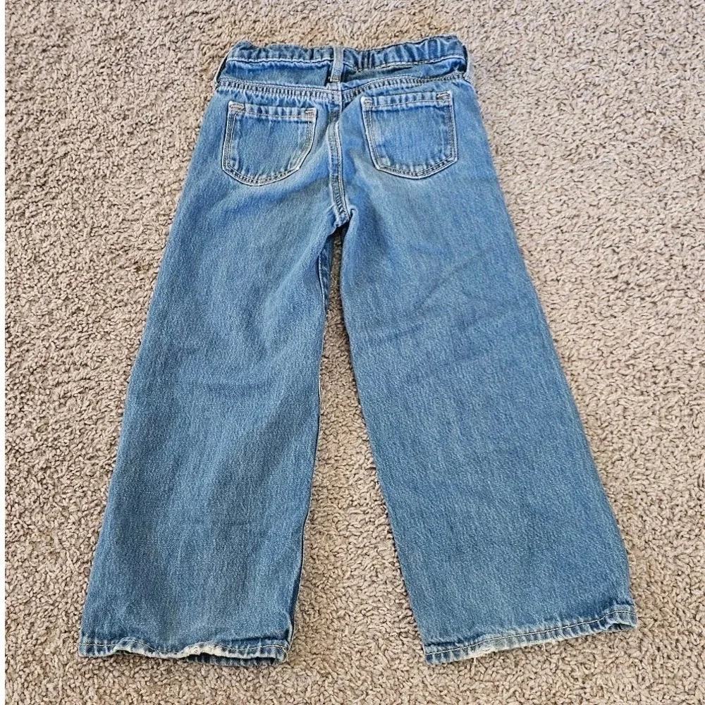 Old Navy Kids Wide Leg Floral Embroidered Jeans Light Wash Blue 5T